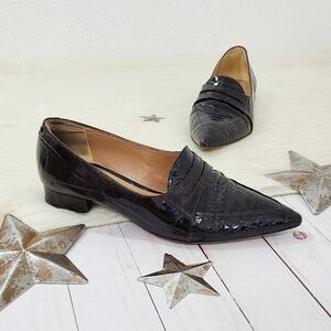 Sinela brown patent croc loafers with heel pointed toe size 37
